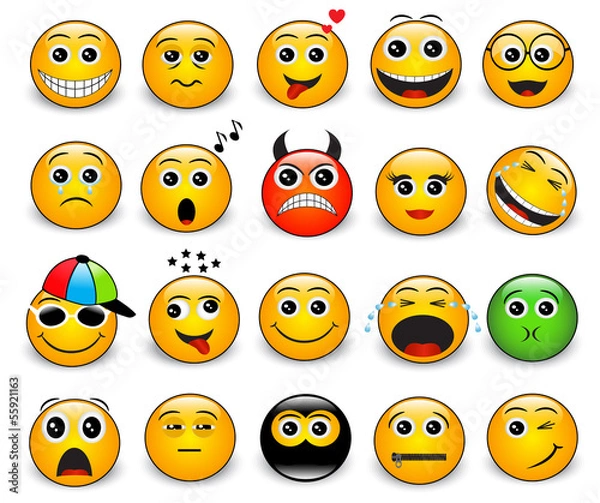 Obraz Set of bright yellow round emotions