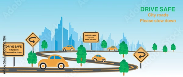 Obraz drive safe on the road with trees illustration vector