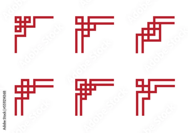 Fototapeta Chinese New Year Red Knot Asian frame border line vector red oriental decorative set traditional graphic design ornaments