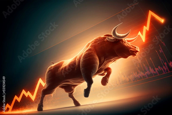 Fototapeta the bulls let the stock market run upwards generative ai