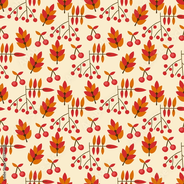 Fototapeta Autumn seamless pattern with wild berries