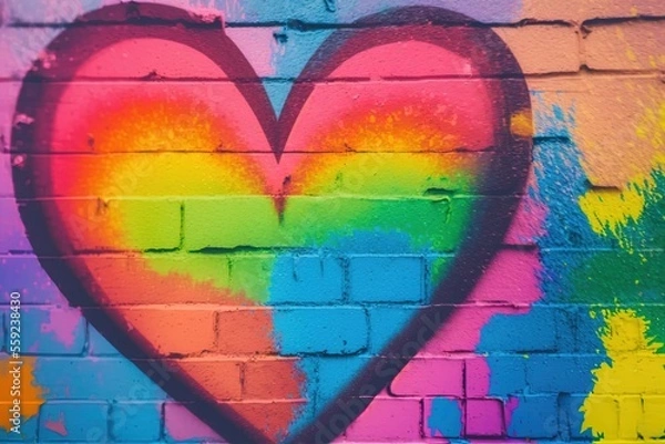 Fototapeta Colorful graffiti wall background with heart shape as love symbol as wallpaper generative ai illustration