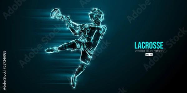 Obraz Abstract silhouette of a lacrosse player on black background. Lacrosse player man are throws the ball. Vector illustration