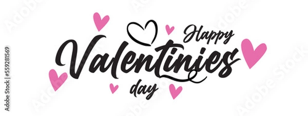 Fototapeta Valentines day background with heart pattern and typography of happy valentines day text .Vector Illustration	