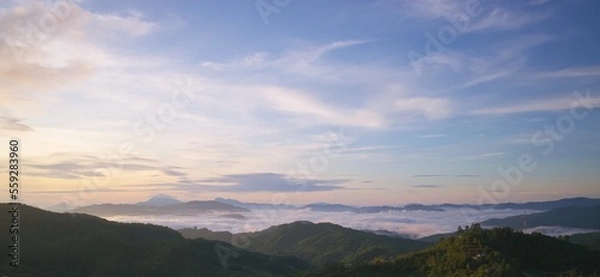 Fototapeta View of beautiful sea of cloud and hills at Kundasang