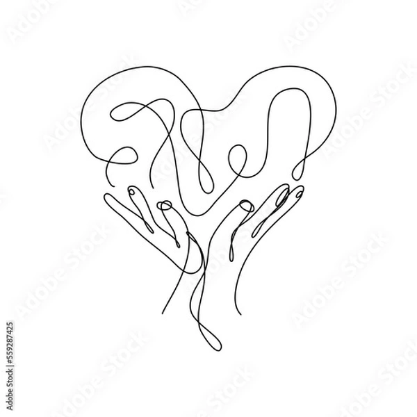 Fototapeta heart shaped hands One Continuous Line Drawing. Valentines day concept. Trendy minimalist line art illustration. Love Minimalist Contour Art. Vector illustration