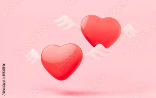 Fototapeta Love heart with 3d cartoon style, festival celebration, 3d rendering.