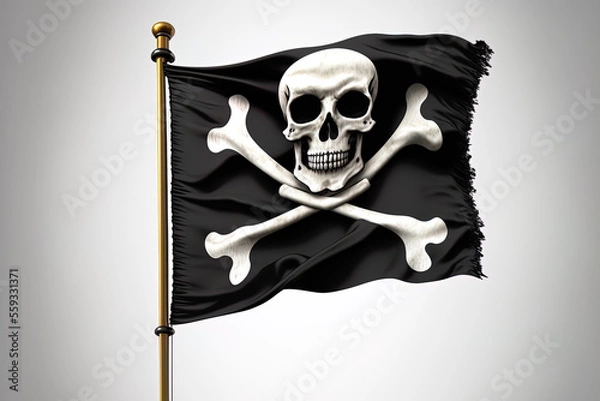 Fototapeta Jolly Roger the pirate's flag, isolated on white. Generative AI