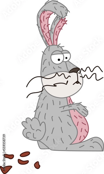 Fototapeta The grey hare looks around and looks at the shit. Vector illustration