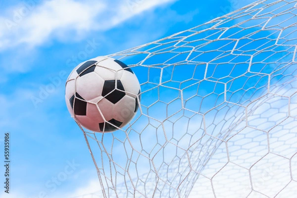 Fototapeta soccer ball in goal net