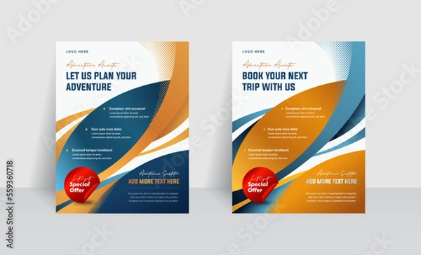 Fototapeta Elegant business flyer template with dark blue and orange abstract elements