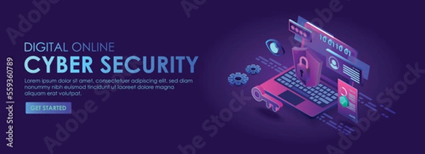 Obraz Cyber security digital online isometric illustrator