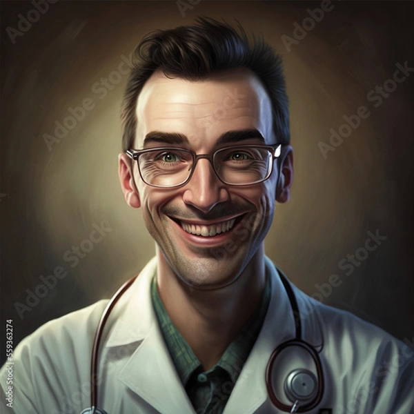 Obraz Happy Doctor, Comic, real, motivated made by generative ai