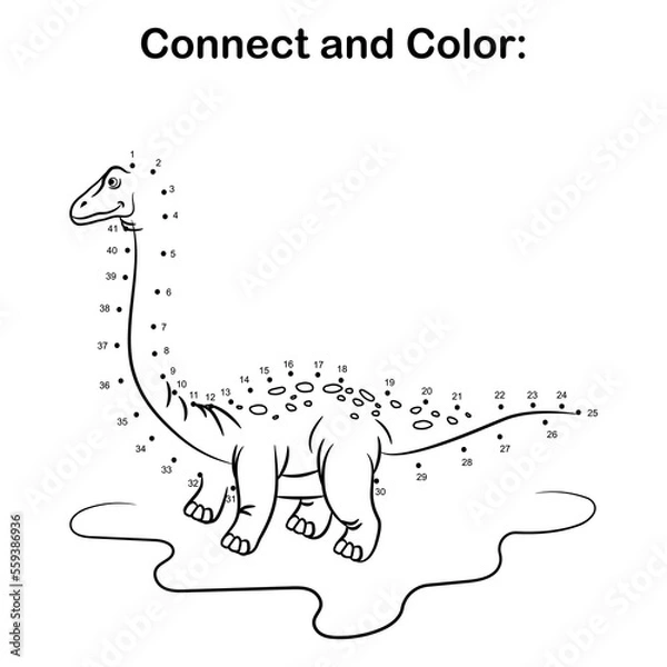 Obraz Connect the dots by number kids preschool dinosaur activity coloring page