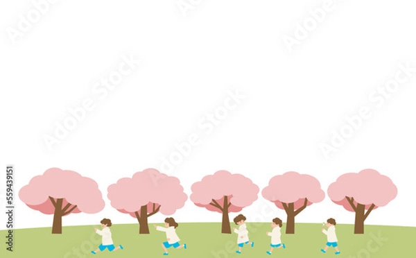 Fototapeta 桜の下で走る子どもたち