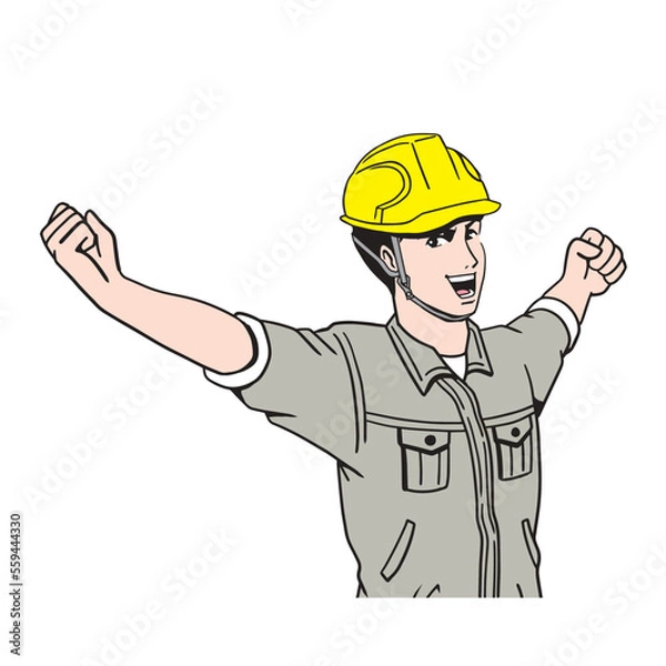 Obraz 伸びをする日本人の工事現場員