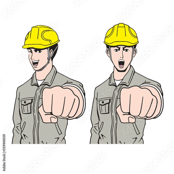 Obraz 拳を突き出す日本人の工事現場員