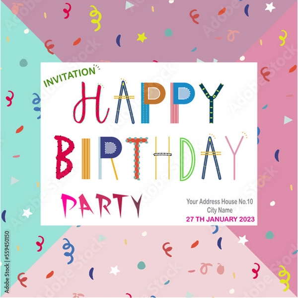 Obraz happy birthday card with balloons ribbons confetti