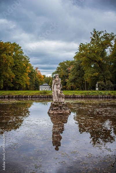 Fototapeta Eine Statue spiegelt sich im Schlossteich