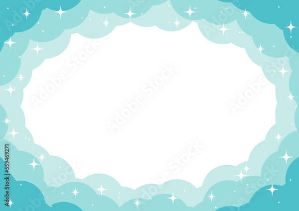 Fototapeta 青のもくもく雲のかわいい背景フレーム素材