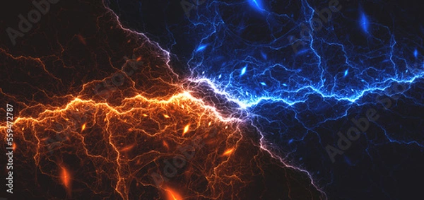 Obraz Hot orange and cold blue electrical lightning background