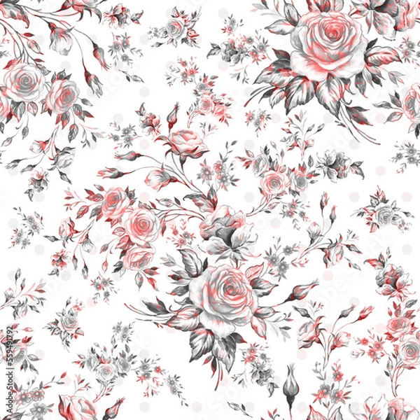 Fototapeta Lovely seamless spring roses pattern