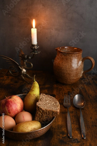 Obraz Stone Pitcher Dragon Candleholder Rustic Meal