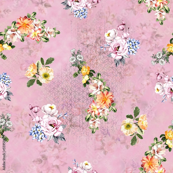 Obraz New Beautiful Digital Print Seamless Pattern Allover Design For Textile Design Printing