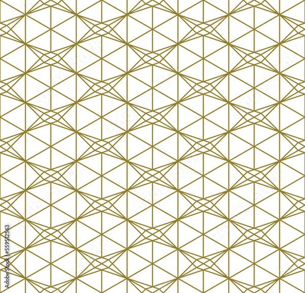 Fototapeta Seamless geometric pattern based on japanese style Kumiko.Gold lines.