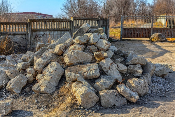 Obraz Pile of stones of broken building . Old destroyed building