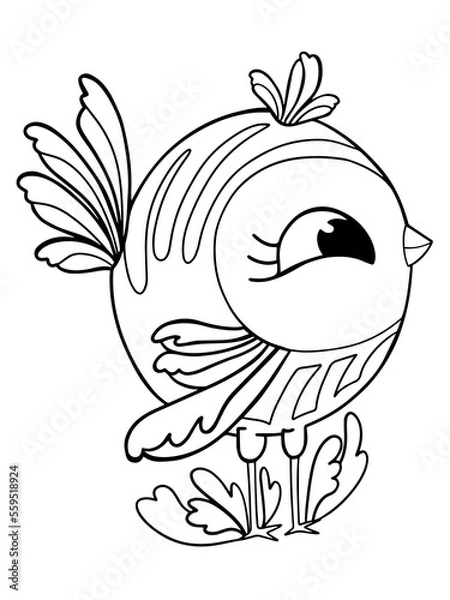 Obraz bird doodle coloring page print outline character icon sketch isolated on white background sparrow with patterns stylized illustration vector hand drawn