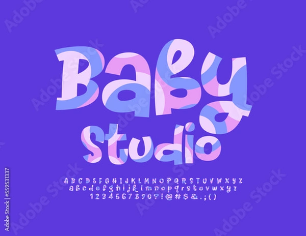 Fototapeta Vector stylish emblem Baby Studio.  Modern handwritten Font. Creative Alphabet Letters, Numbers and Symbols