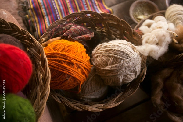 Obraz Material for the production of textile crafts in an indigenous community in Peru.