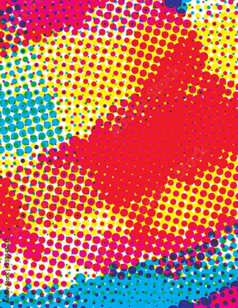 Fototapeta Artistic halftone pattern with red, blue and yellow dots. Vertical background