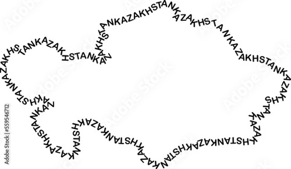 Fototapeta Kazakhstan map country along contour of recurring english black words name of state