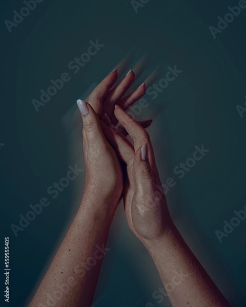 Obraz touching hands on green background