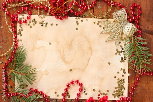 Obraz Christmas card on wooden table