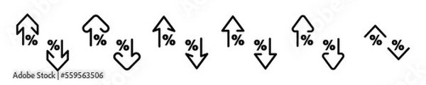 Fototapeta Set of percentage arrows up and down. Increase and decrease profit. Drop or loss economy. Vector icons set.