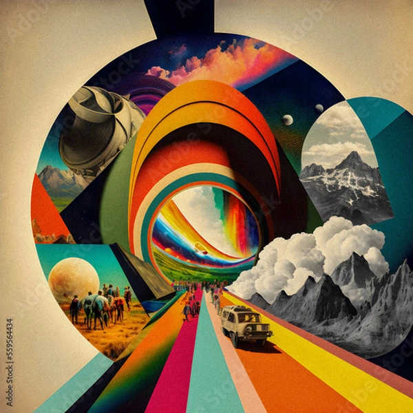 Obraz Retro collage illustration, granular texture Generative AI