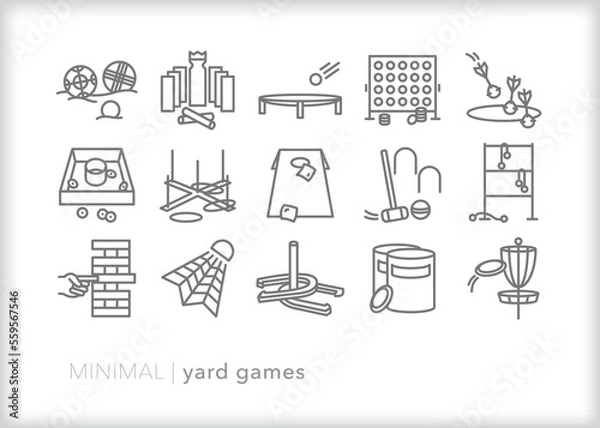 Fototapeta Set of yard game icons for competitive or social gatherings at a party or tailgate.