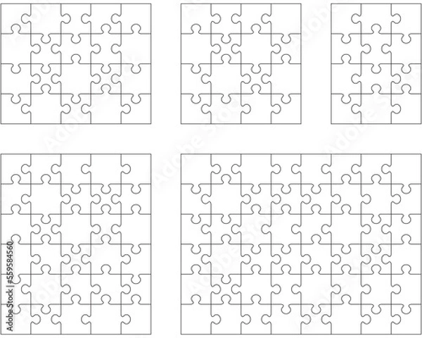 Obraz Illustration of five white puzzles, separate pieces	