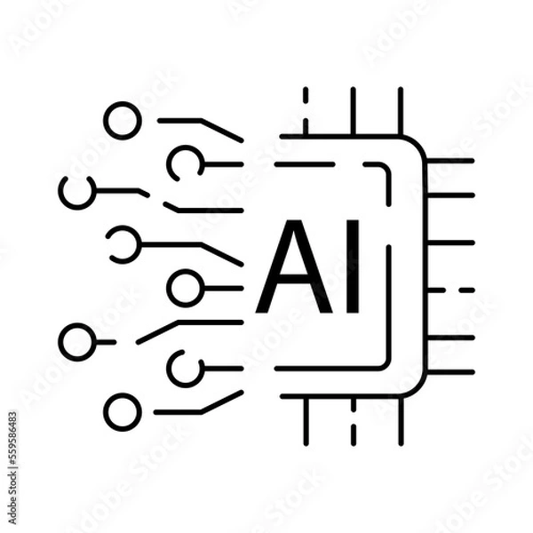 Obraz Artificial intelligence line icon. Brain, robot, ai, head, technology. Face recognition Algorithm, Self learning. Deep learning, Digital. Cyber, humanoid and chat