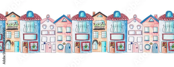Obraz Horizontal seamless pattern with houses 