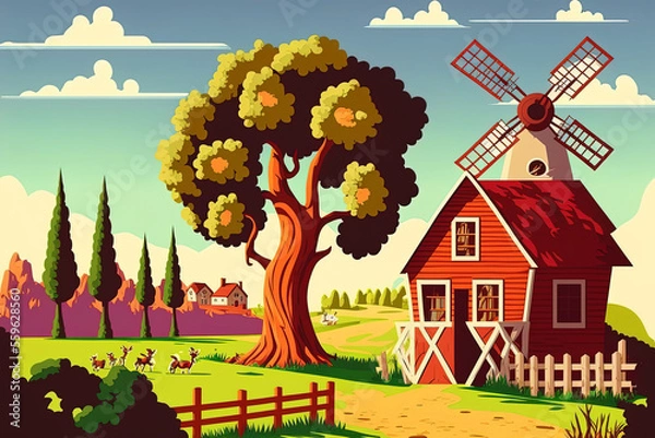 Fototapeta Farm scene and lonely farm element. Generative AI