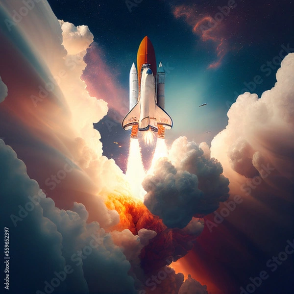 Fototapeta Space shuttle rocket launch.  Generative AI.