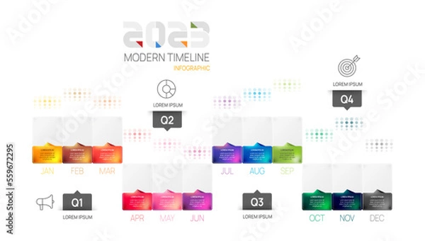 Fototapeta Infographic 2023 template for business. Modern  Timeline diagram calendar and 4 quarter topics, Can be used for vector infographics, flow charts, presentations, websites.