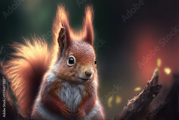 Obraz cute fluffy squirrel with blur nature background 