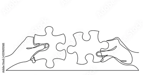 Obraz continuous line drawing of two hands with puzzle pieces connecting together PNG image with transparent background