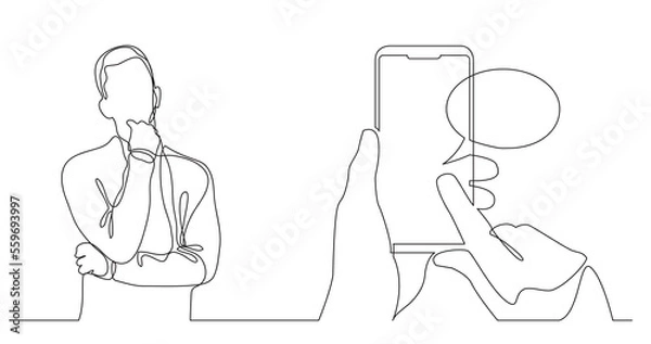 Fototapeta man thinking about social media mobile app PNG image with transparent background