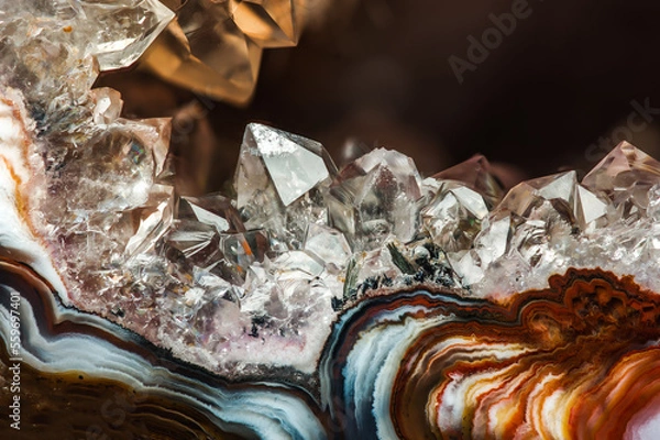 Fototapeta quartz geode macro detail texture background. close-up raw rough unpolished druse semi-precious gemstone